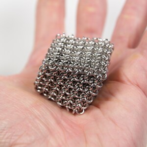 Japanese 4 in 1 Cube, 19swg, Chainmaille Cube, Maille Cube, Jelly Cube, Fidget Toy, Stainless Steel, Fidget Item, Desk Toy, Paper Weight image 7