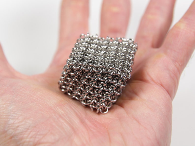 Japanese 4 in 1 Cube, 19swg, Chainmaille Cube, Maille Cube, Jelly Cube, Fidget Toy, Stainless Steel, Fidget Item, Desk Toy, Paper Weight image 7