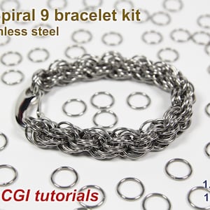 V-Spiral 9 Bracelet Kit, Chainmaille Kit, Stainless Steel, Chainmail Kit, Jump Rings, Lobster Clasp, Chainmaille Tutorial, Spiral Chain