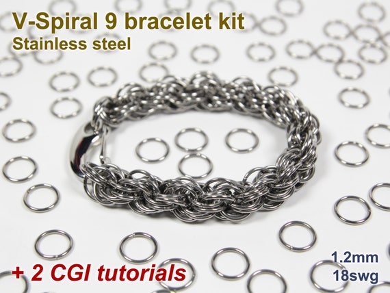 V-spiral 9 Bracelet Kit, Chainmaille Kit, Stainless Steel, Chainmail Kit,  Jump Rings, Lobster Clasp, Chainmaille Tutorial, Spiral Chain 
