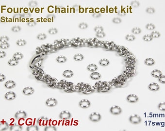 Fourever Chain Bracelet Kit, Chainmaille Kit, Stainless Steel, Chainmail Kit, Jump Rings, Fourever Chain Tutorial, Chainmaille Tutorial
