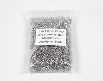 9.0x1.0mm, Stainless Steel Jump Rings, Machine Cut, Chainmaille Rings, Stainless Steel Jumprings, Chainmail Rings, Chain Maille Supplies