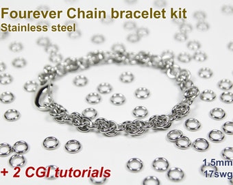 Fourever Chain Armband Kit, 1,5mm, Maliën Kit, Rvs, Chainmaille Kit, Chainmail Kit, Buigringen, Sluitringen, Fourever Chain Tutorial