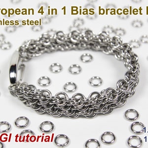 European 4 in 1 Bias Bracelet Kit, 1.4mm, Chainmaille Kit, Stainless Steel, Chainmail Kit, Jump Rings, Box Chain Tutorial