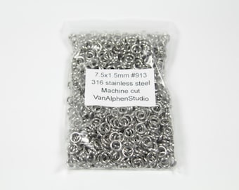 7.5x1.5mm, Stainless Steel Jump Rings, Machine Cut, Chainmaille Rings, Stainless Steel Jumprings, Chainmail Rings, Chain Maille Supplies
