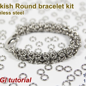 Turkish Round Bracelet Kit, 1.4mm, Chainmaille Kit, Stainless Steel, Chainmail Kit, Jump Rings, Chainmail Bracelet Kit, Chainmaille Tutorial