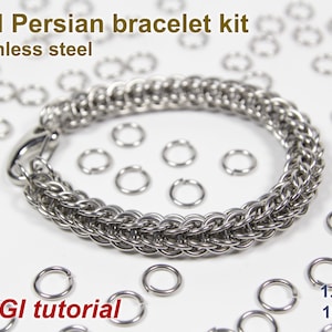 Full Persian Bracelet Kit, 1.2mm, Chainmaille Kit, Stainless Steel, Persian Tutorial, Jump Rings, Chainmail Bracelet Kit, Chainmail Tutorial