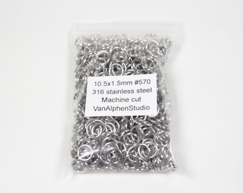 10.5x1.5mm, Stainless Steel Jump Rings, Machine Cut, Chainmaille Rings, Stainless Steel Jumprings, Chainmail Rings, Chain Maille Supplies