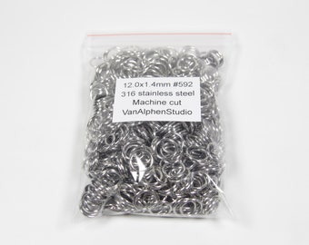 12.0x1.4mm, Stainless Steel Jump Rings, Machine Cut, Chainmaille Rings, Stainless Steel Jumprings, Chainmail Rings, Chain Maille Supplies