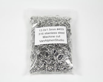13.0x1.5mm, Stainless Steel Jump Rings, Machine Cut, Chainmaille Rings, Stainless Steel Jumprings, Chainmail Rings, Chain Maille Supplies