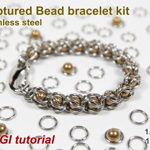 Captured Bead Bracelet Kit, 1.4mm, Chainmaille Kit, Stainless Steel, Chainmail Kit, Jump Rings, Captured Bead Tutorial, Bearing Balls