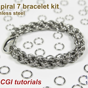 V-Spiral 7 Bracelet Kit, Chainmaille Kit, Stainless Steel, Chainmail Kit, Jump Rings, Lobster Clasp, Chainmaille Tutorial, Spiral Chain