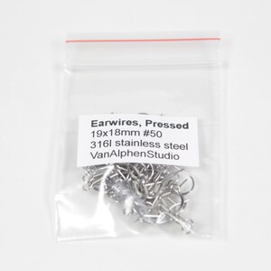 Stainless Steel Pressed Earwires, French Hooks, Ear Wires, Fish Hook Earwires, Hypoallergenic, Earring Supplies, Fishhook Earwires, 22 Gauge image 3