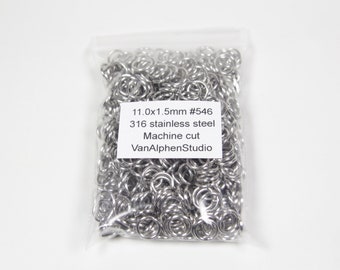 11.0x1.5mm, Stainless Steel Jump Rings, Machine Cut, Chainmaille Rings, Stainless Steel Jumprings, Chainmail Rings, Chain Maille Supplies