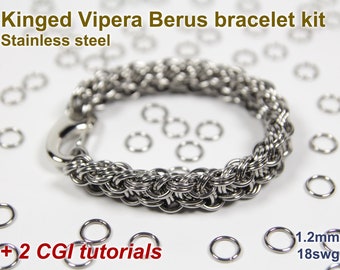 Kinged Vipera Berus Bracelet Kit, 1.2mm, Chainmaille Kit, Stainless Steel, DIY Kit, Jump Rings, Chainmail Bracelet Kit, Chainmail Tutorial