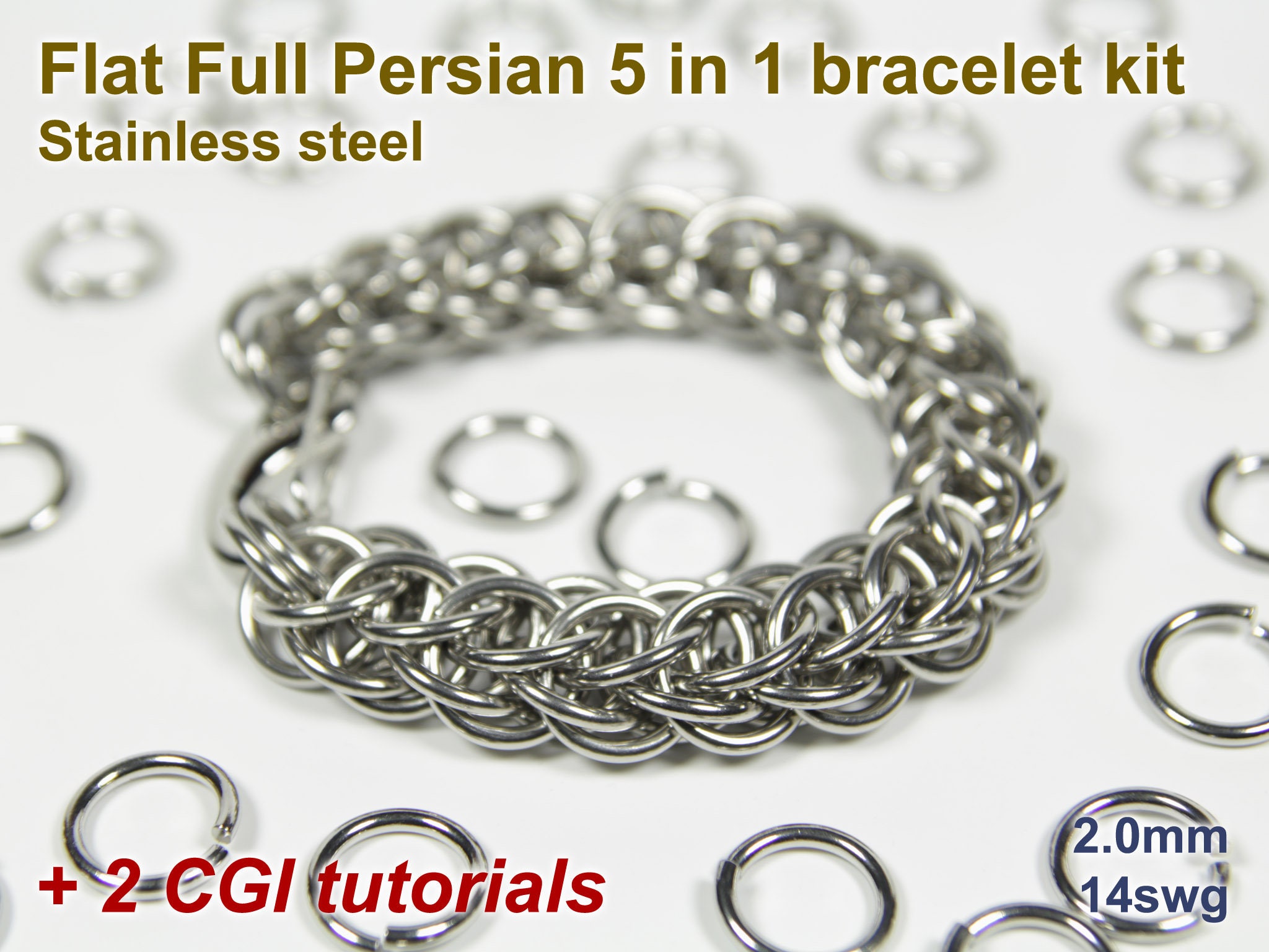 Flat Full Persian 6 in 1 Bracelet Kit, Chainmaille Kit, Stainless Steel, Chainmail  Kit, Jump Rings, Lobster Clasp, Chainmail Tutorial 