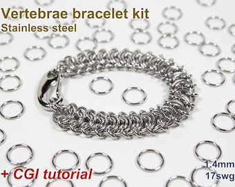 Vertebrae Bracelet Kit, 1.4mm, Chainmaille Kit, Stainless Steel, Chainmail Kit, Jump Rings, Lobster Clasp, Chainmail Tutorial