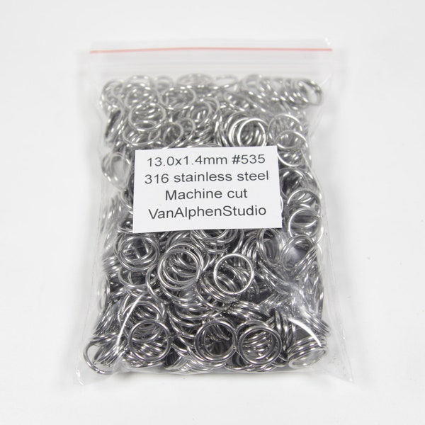 13.0x1.4mm, Stainless Steel Jump Rings, Machine Cut, Chainmaille Rings, Stainless Steel Jumprings, Chainmail Rings, Chain Maille Supplies