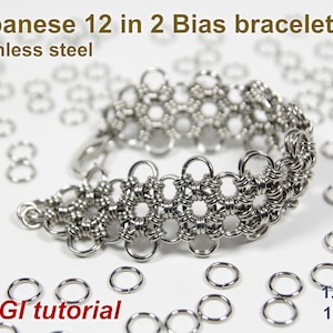 Japanese 12 in 2 Bias Bracelet Kit, 1.2mm, Chainmaille Kit, Stainless Steel, Chainmail Kit, Jump Rings, Chainmail Bracelet Kit, Tutorial