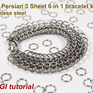 Half Persian 3 Sheet Bracelet Kit, 1,2mm, Chainmaille Kit, Stainless Steel, Jump Rings, Half Persian Tutorial, Chainmail Tutorial