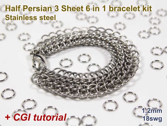 Half Persian 3 Sheet Bracelet Kit, Chainmaille Kit, Stainless Steel, Chainmail  Kit, Jump Rings, Half Persian Tutorial, Chainmail Tutorial 