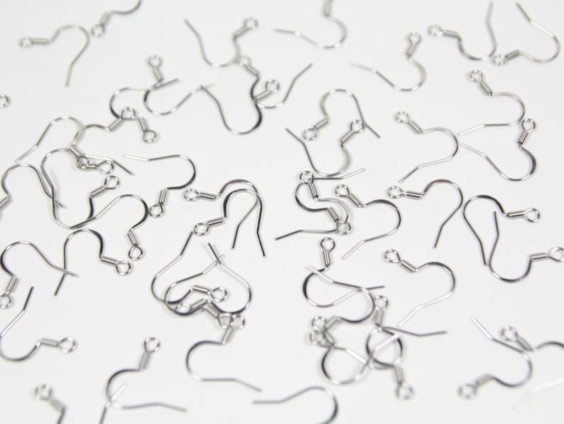 Stainless Steel Pressed Earwires, French Hooks, Ear Wires, Fish Hook Earwires, Hypoallergenic, Earring Supplies, Fishhook Earwires, 22 Gauge image 1