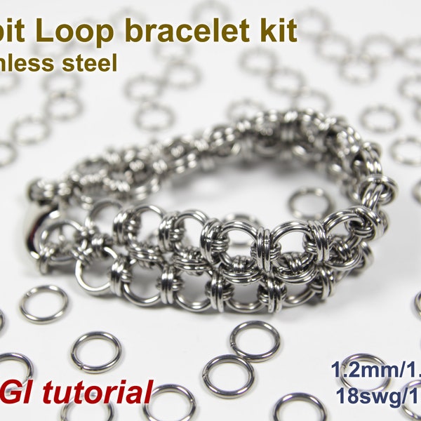 Orbit Loop Armband Kit, 1,4mm, Chainmaille Kit, Edelstahl, Chainmail Kit, DIY Kit, Biegeringe, Karabinerverschluss, Armband Kit, Anleitung