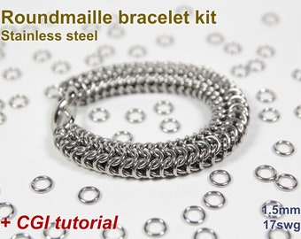 Roundmaille Armband Kit, 1,5mm, Chainmaille Kit, Edelstahl, Chainmail Kit, DIY Kit, Biegeringe, Karabinerverschluss, Armband Kit, Anleitung