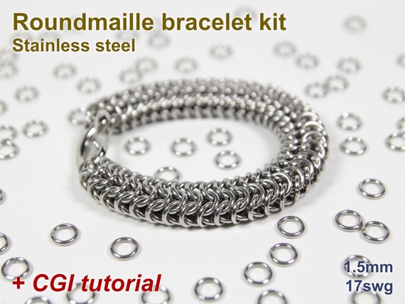 Roundmaille Bracelet Kit, Chainmaille Kit, Stainless Steel, Chainmail Kit,  Jump Rings, Chainmail Bracelet Kit, Chainmaille Tutorial 