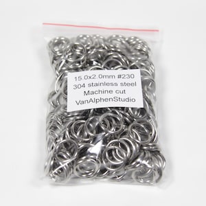 15.0x2.0mm, Stainless Steel Jump Rings, Machine Cut, Chainmaille Rings, Stainless Steel Jumprings, Chainmail Rings, Chain Maille Supplies