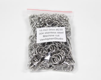 15.0x2.0mm, Stainless Steel Jump Rings, Machine Cut, Chainmaille Rings, Stainless Steel Jumprings, Chainmail Rings, Chain Maille Supplies