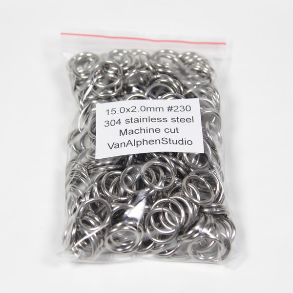 15.0x2.0mm, Stainless Steel Jump Rings, Machine Cut, Chainmaille Rings, Stainless Steel Jumprings, Chainmail Rings, Chain Maille Supplies