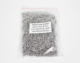 Stainless Steel Twist Oval Chain, 5x3.5x0.8, 6x5x1, 10m, Link Chain, Steel Chain, Curb Chain, Chain Maille Supplies