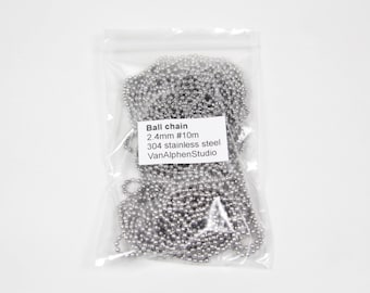 2.4mm 10m, Ball Chain, Ballchain, Stainless Steel, Ball Chain Connectors, Steel Chain, Bead Chain, Chain Maille Supplies