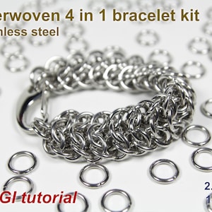 Sammanvävt 4-i-1 armbandskit, 2.0 mm, ringbrynjekit, rostfritt stål, hängringar, ringbrynjearmbandskit, handledning för ringbrynjor