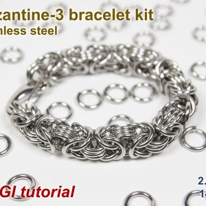Byzantine-3 Bracelet Kit, 2.0mm, Chainmaille Kit, Stainless Steel, Byzantine Tutorial, Jump Rings, Chainmail Bracelet Kit