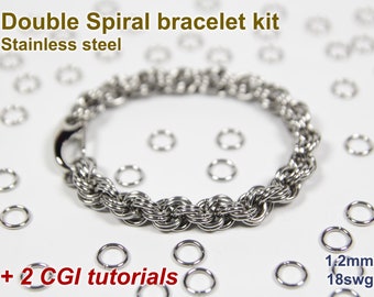 Double Spiral Bracelet Kit, Chainmaille Kit, Stainless Steel, Chainmail Kit, Jump Rings, Lobster Clasp, Chainmaille Tutorial, Spiral Chain