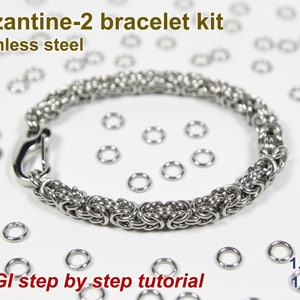 Byzantine-2 Bracelet Kit, 1.2mm, Chainmaille Kit, Stainless Steel, Chainmail Kit, Jump Rings, Chainmail Bracelet Kit, Chainmaille Tutorial