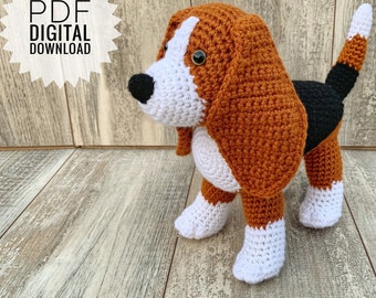 Crochet Beagle Pattern, beagle amigurumi, crochet dog, crochet hound dog, bailey, cute dog, PDF digital download, PDF pattern