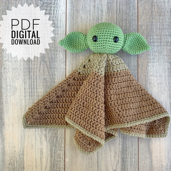 PATTERN: Crochet Baby Yoda Inspired Lovey, The Child lovey, PDF digital download, Baby Yoda, security blanket, lovey, yoda amigurumi
