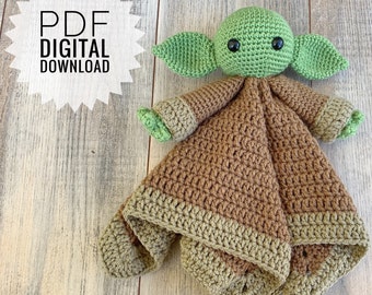 PATRÓN: Crochet Baby Yoda Inspired Lovey, Baby Alien Lovey, The Child inspirado lovey, (descarga digital PDF, manta de seguridad, lovey