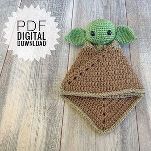 Virkat Baby Yoda-inspirerat Lovey-mönster: Den barninspirerade säkerhetsfilten (PDF digital nedladdning)
