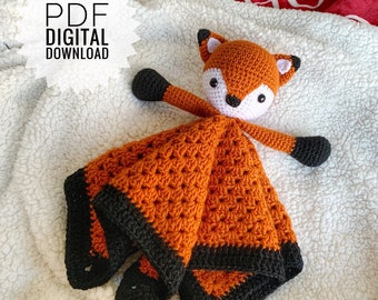 かぎ針編みのキツネのぬいぐるみパターン：レオン・ザ・キツネの安心ブランケット（PDFデジタルダウンロード）