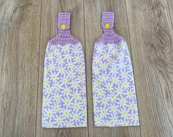 Crochet Floral Kitchen Towels, (Set of 2) daisies, flower, Crochet Top Dish Towels, summer towel, flowers, daisy towels, garden themed