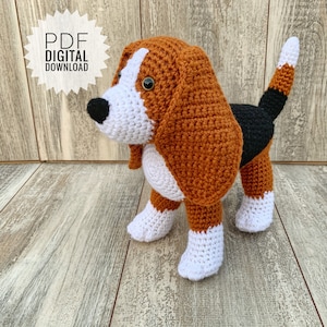 Crochet Beagle Pattern, beagle amigurumi, crochet dog, crochet hound dog, bailey, cute dog, PDF digital download, PDF pattern