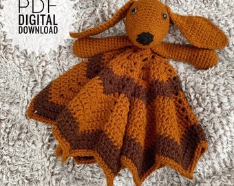 Patrón de manta de apego para perro a crochet: Manta de seguridad amigurumi de perro salchicha (descarga digital en PDF)