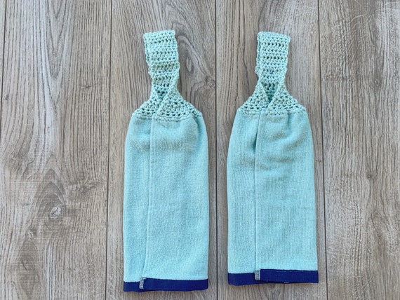 kitchen towels Welcoming kitchen theme Crochet Top Dish Towels Set of 2 welcome friends homey towels Crochet Blue Kitchen Towels
