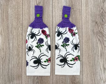 Crochet Halloween Kitchen Towels (Set of 2): Spider Decor