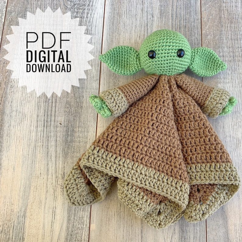 PATTERN: Crochet Baby Yoda Inspired Lovey, Baby Alien Lovey, The Child inspired lovey, PDF digital download, security blanket, lovey image 1
