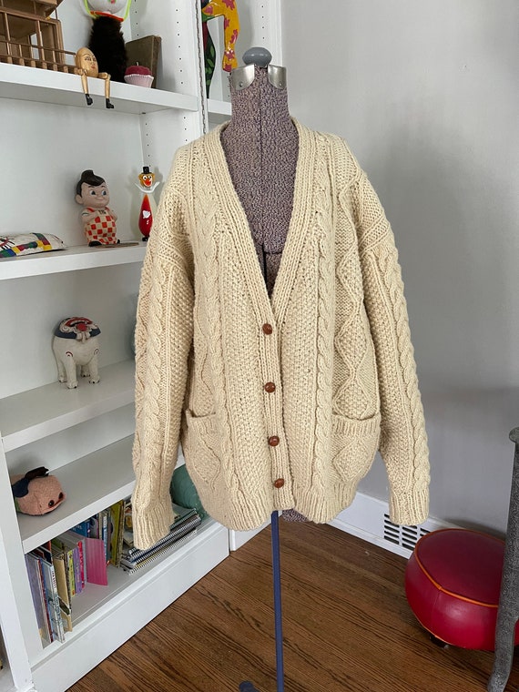 Vintage Fisherman Knit Wool Irish Cardigan Sweater